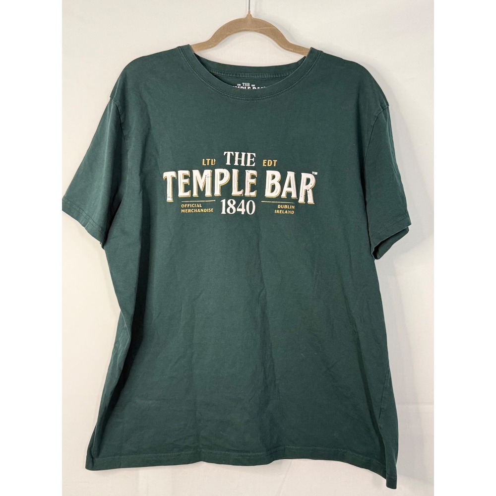 The Temple Bar Dublin Ireland Graphic T-Shirt Men XL Green Short Sleeve Pub 1840